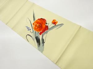 塩瀬手描き薔薇模様名古屋帯 (松葉仕立て)